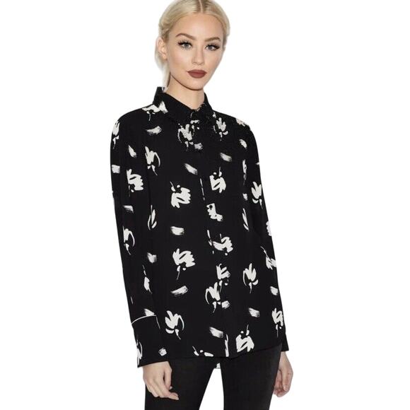 NWT Armani Exchange Black White Floral Long Sleeve Button Shirt XS - Picture 1 of 14
